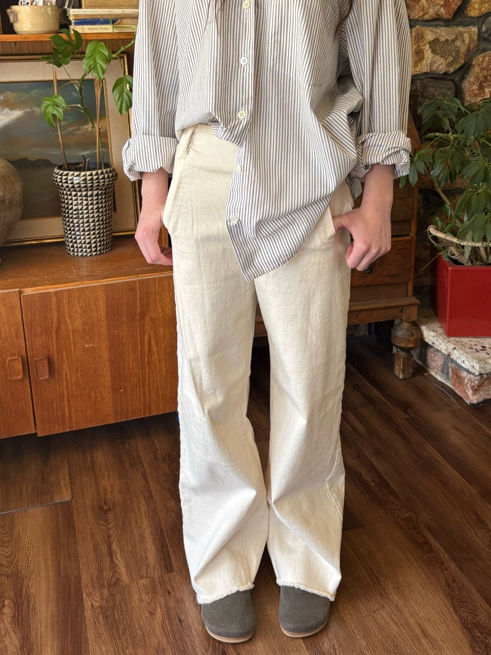 Zara High Waist Stretch Canvas Side Zip Pant Size 4